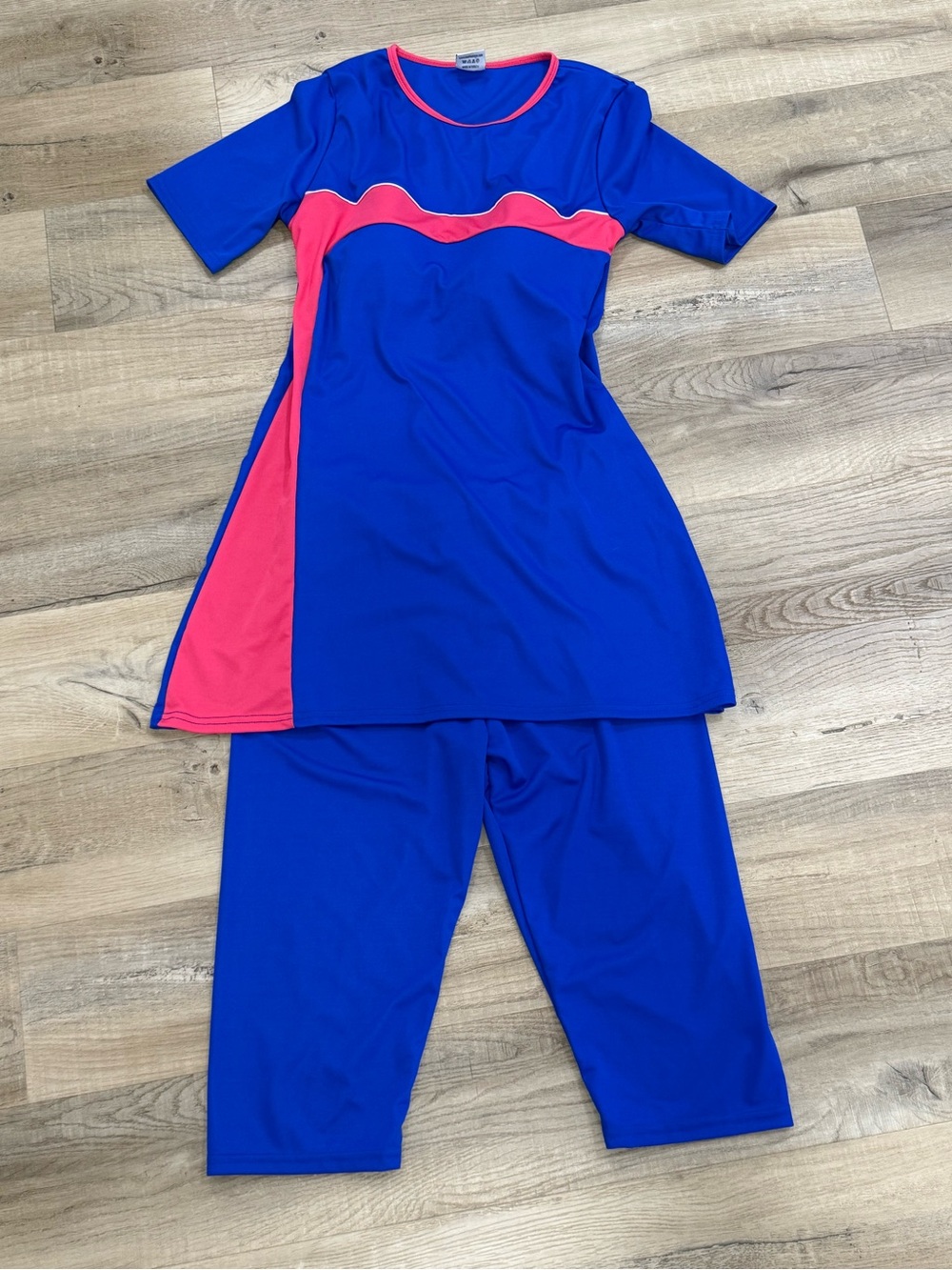 Blue and Pink Two-Piece Modest Swimwear